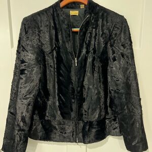 Vintage Caslon Black Teddy Faux Short Crushex Fur Jacket Sz L